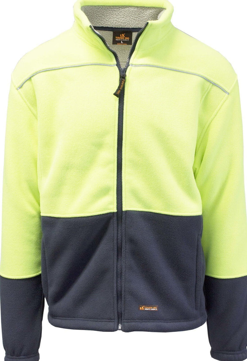 HI VIS Polar Fleece Sherpa Jacket Full Zip Thick Lined  Winter Safety Jumper - Yellow - L
