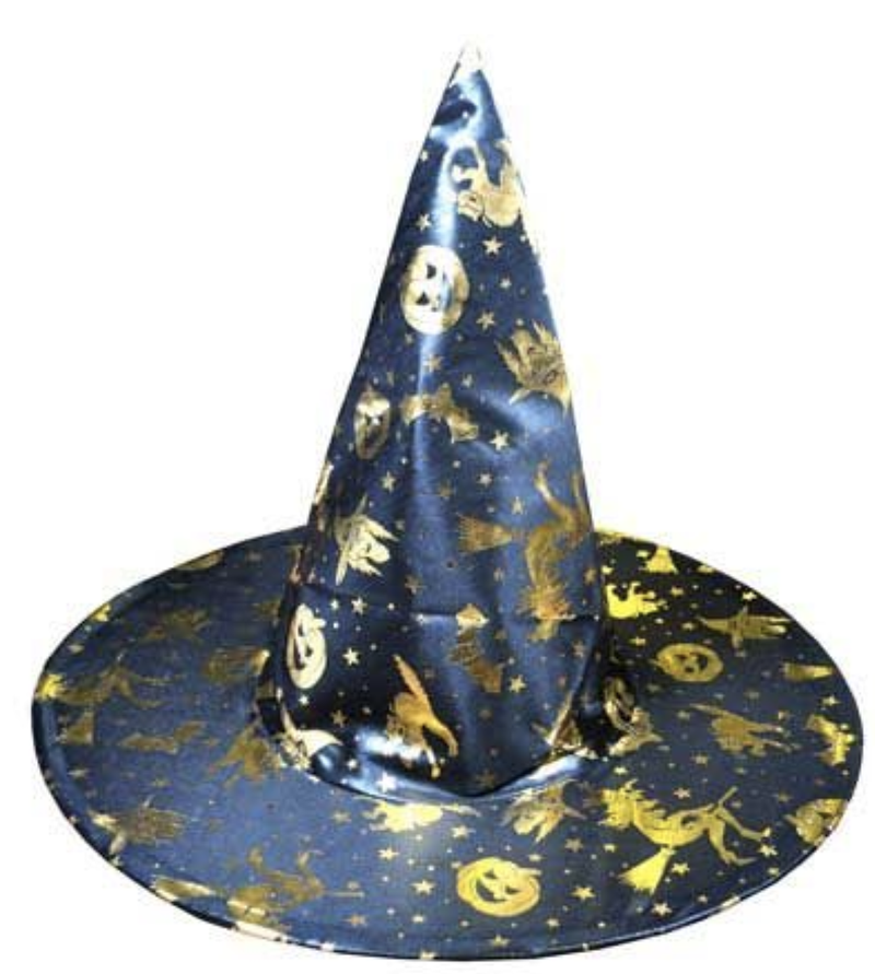 WITCH HAT Gold & Black Halloween Costume Fancy Dress Womens Accessory Wizard