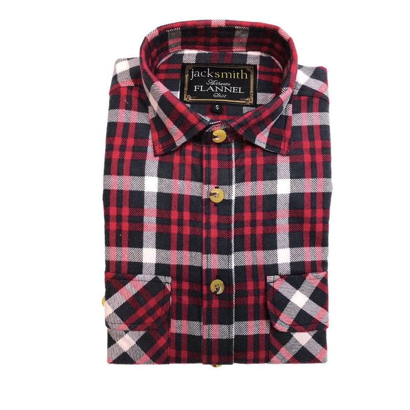 Mens Flannelette Shirt 100% Cotton Check Authentic Flannel Long Sleeve Vintage - Navy Check - S