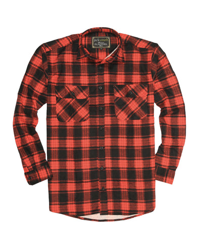 Mens Flannelette Long Sleeve Shirt 100% Cotton Check Authentic Flannel - Full Placket - Red - XL