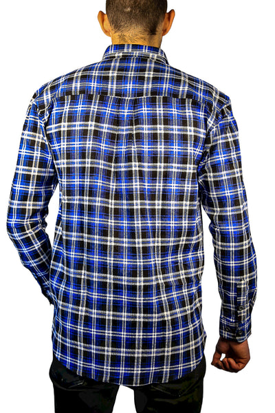 Mens 100% Cotton Flannelette Shirt Long Sleeve Check Authentic Flannel - Denim - XXL