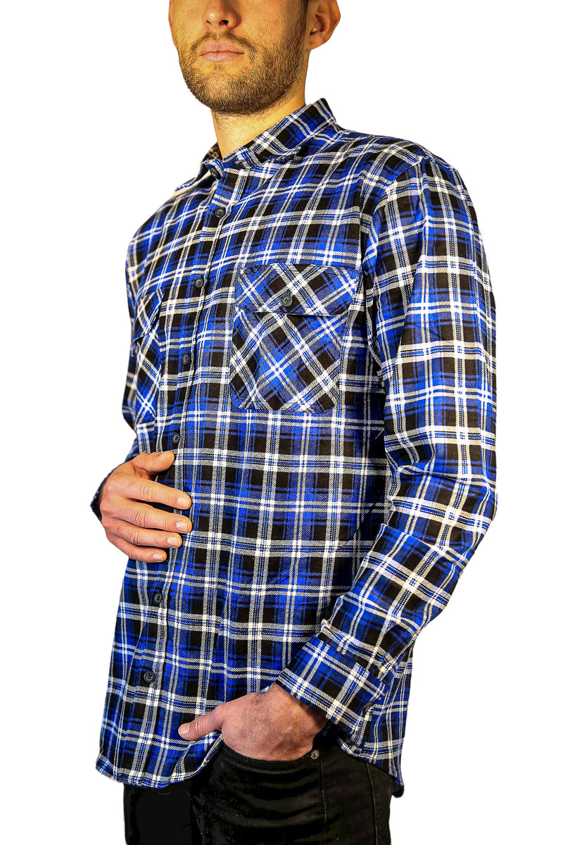 Mens 100% Cotton Flannelette Shirt Long Sleeve Check Authentic Flannel - Denim - XXL