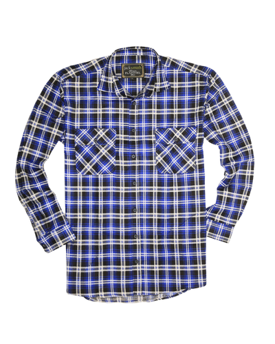 Mens 100% Cotton Flannelette Shirt Long Sleeve Check Authentic Flannel - Denim - L