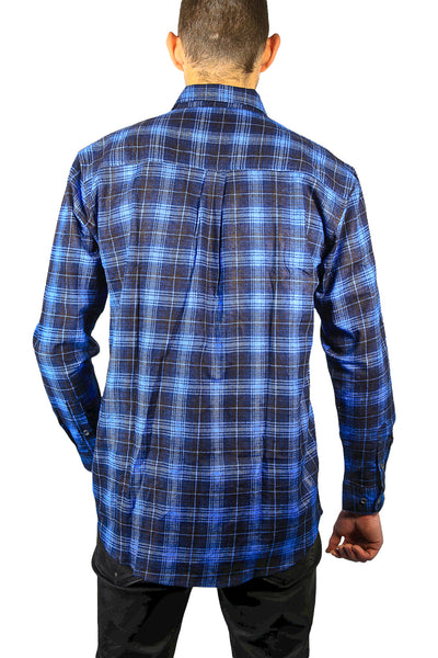 Mens 100% Cotton Flannelette Shirt Long Sleeve Check Authentic Flannel - Blue - 3XL