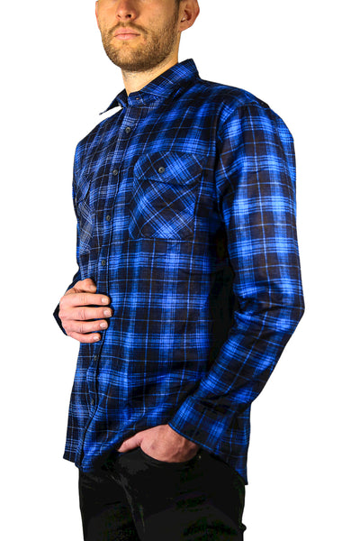 Mens 100% Cotton Flannelette Shirt Long Sleeve Check Authentic Flannel - Blue - 3XL