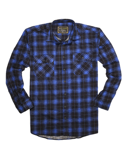 Mens 100% Cotton Flannelette Shirt Long Sleeve Check Authentic Flannel - Blue - 3XL