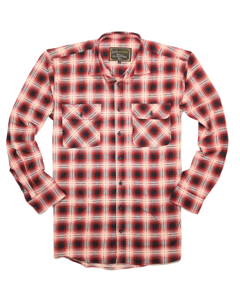 Mens 100% Cotton Flannelette Shirt Long Sleeve Check Authentic Flannel - Red/Navy - XXL