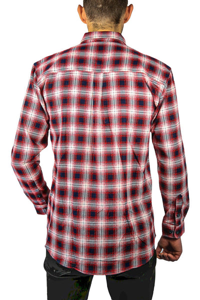 Mens 100% Cotton Flannelette Shirt Long Sleeve Check Authentic Flannel - Red/Navy - 9XL