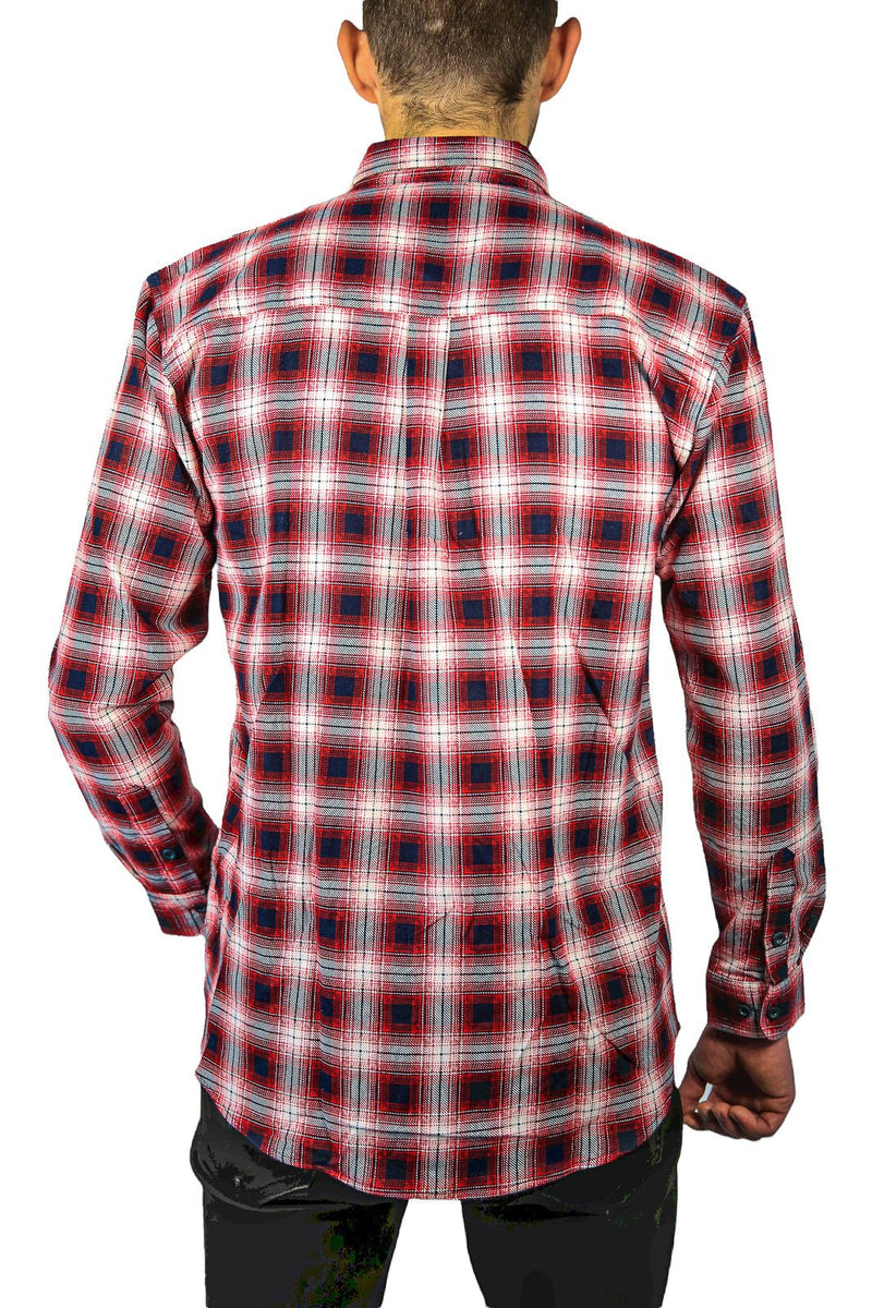 Mens 100% Cotton Flannelette Shirt Long Sleeve Check Authentic Flannel - Red/Navy - 9XL