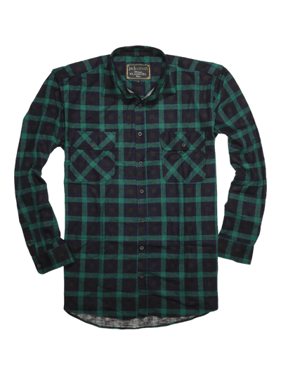 Mens 100% Cotton Flannelette Shirt Long Sleeve Check Authentic Flannel - Green/Navy - 5XL