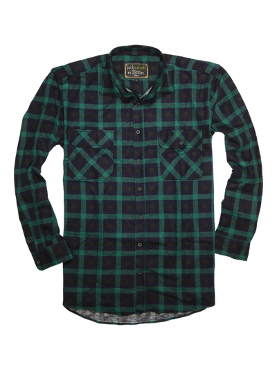Mens 100% Cotton Flannelette Shirt Long Sleeve Check Authentic Flannel - Green/Navy - 7XL