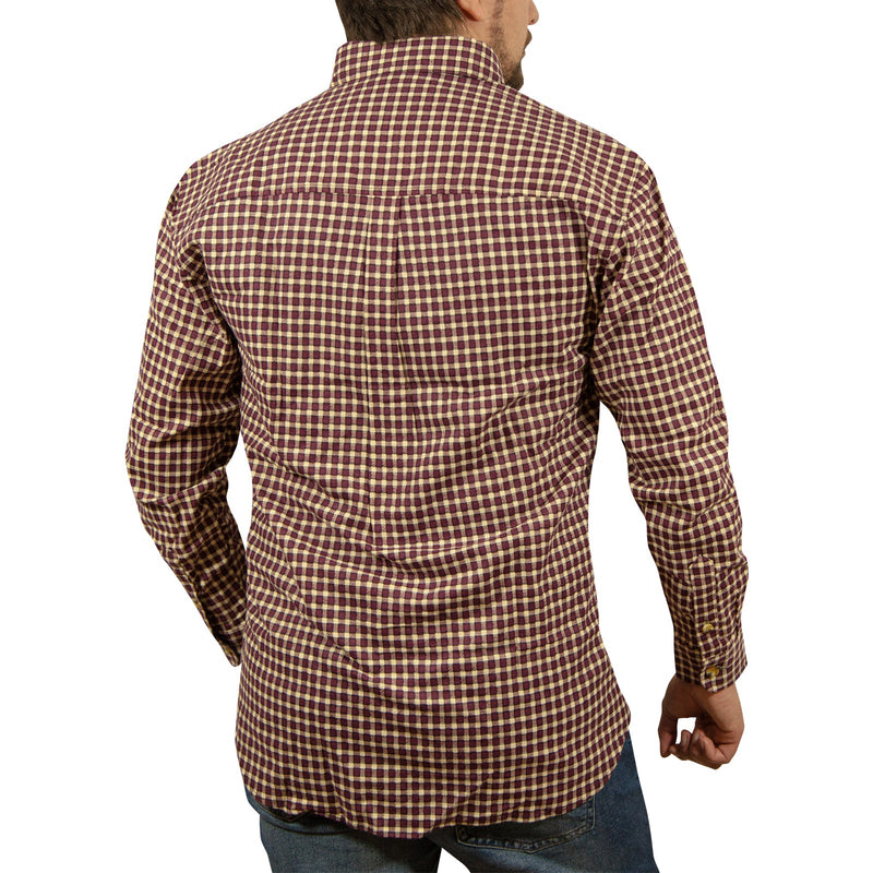 Mens Long Sleeve Flannelette Shirt 100% Cotton Flannel - Burgundy Check