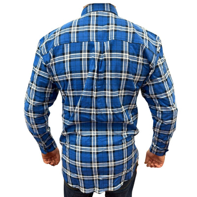Mens Flannelette Long Sleeve Pullover Shirt 100% Cotton Flannel - Half Placket - Navy - L