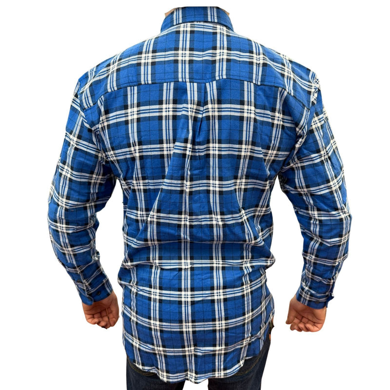 Mens Flannelette Long Sleeve Pullover Shirt 100% Cotton Flannel - Half Placket - Navy - L