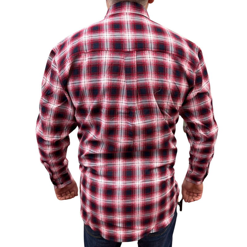 Mens Flannelette Long Sleeve Pullover Shirt 100% Cotton Flannel - Half Placket - Red/Black - 9XL