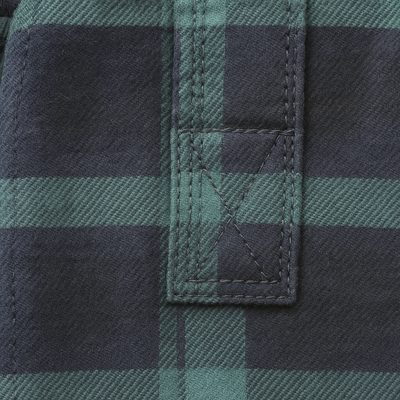 Mens Flannelette Long Sleeve Pullover Shirt 100% Cotton Flannel - Half Placket - Green/Navy - 6XL