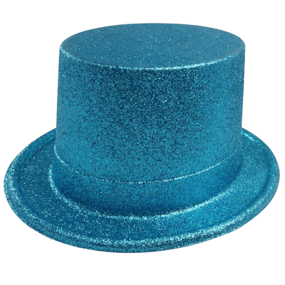 GLITTER TOP HAT Fancy Party Plastic Costume Tall Cap Fun Dress Up Sparkle - Sky Blue