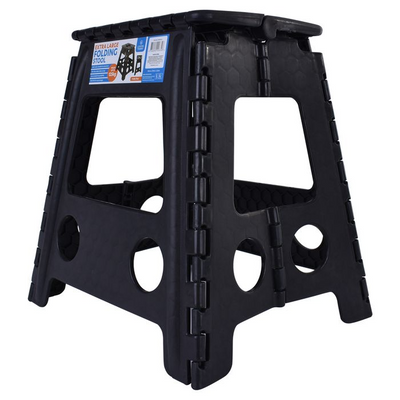 39cm Plastic Folding Step Stool Portable Chair Flat Indoor/Outdoor Home - Black