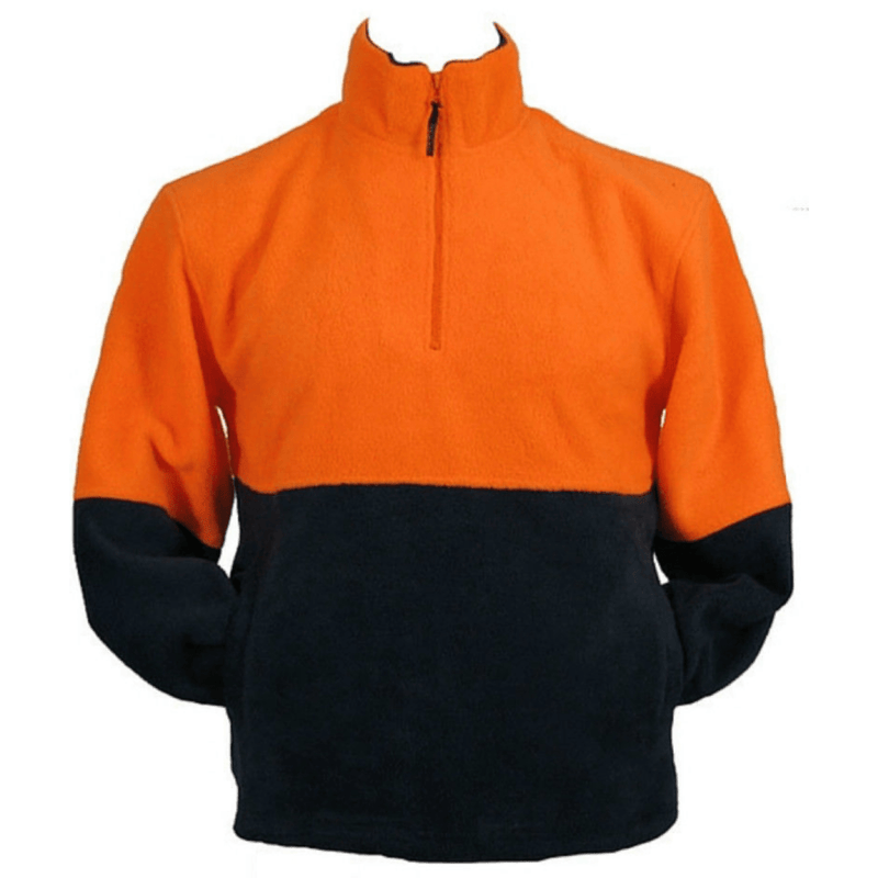 HI VIS POLAR FLEECE Jumper 1/2 Half Zip Safety Workwear Fleecy Jacket Unisex - Orange - XXL