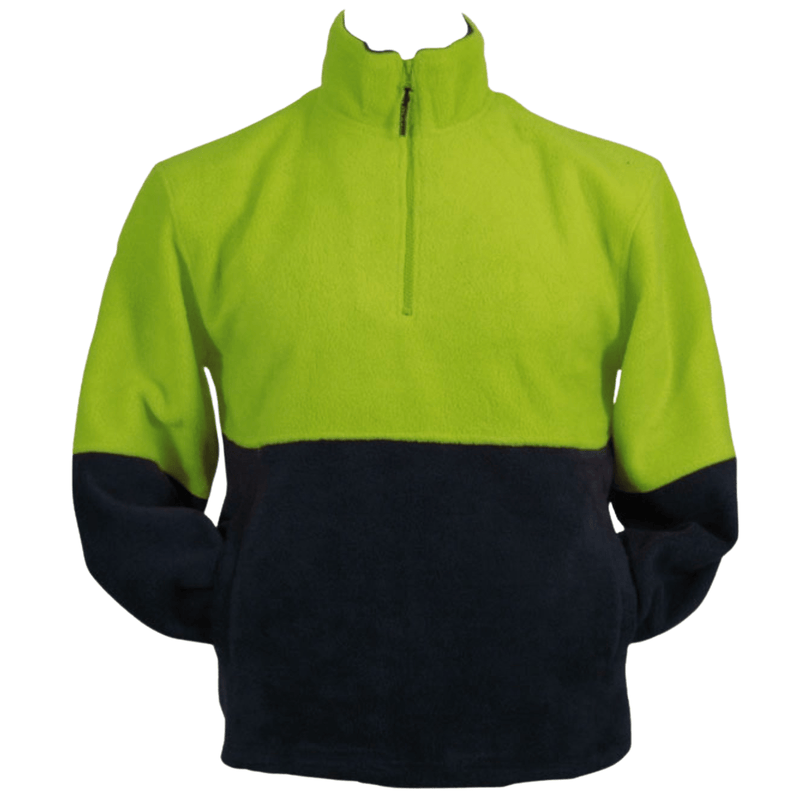 HI VIS POLAR FLEECE Jumper 1/2 Half Zip Safety Workwear Fleecy Jacket Unisex - Yellow - XL