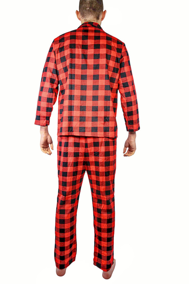 Mens Flannelette Pyjama Set Sleepwear Soft 100% Cotton PJs Two Piece Pajamas - Red - XXL