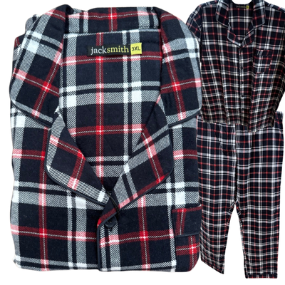 Mens Plus Size Flannelette Pyjamas 100% Cotton PJs Set Top Pants in Red Check - 7XL