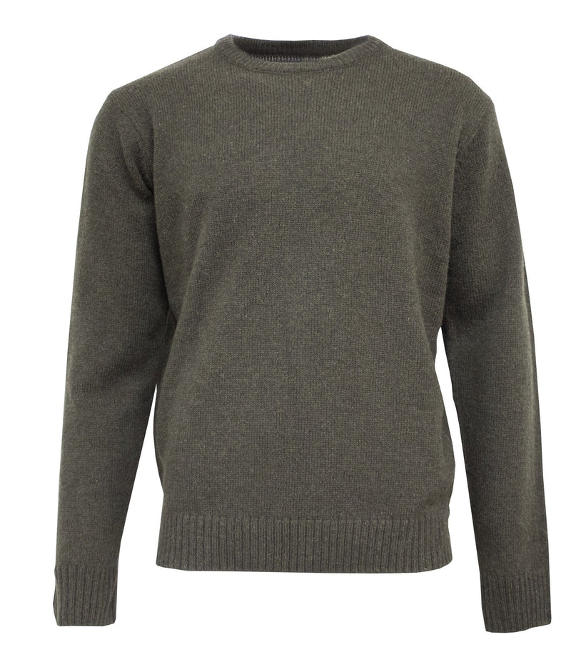 Mens Shetland Wool Crew Round Neck Knit Jumper Pullover Sweater Knitted - Olive - 2XL