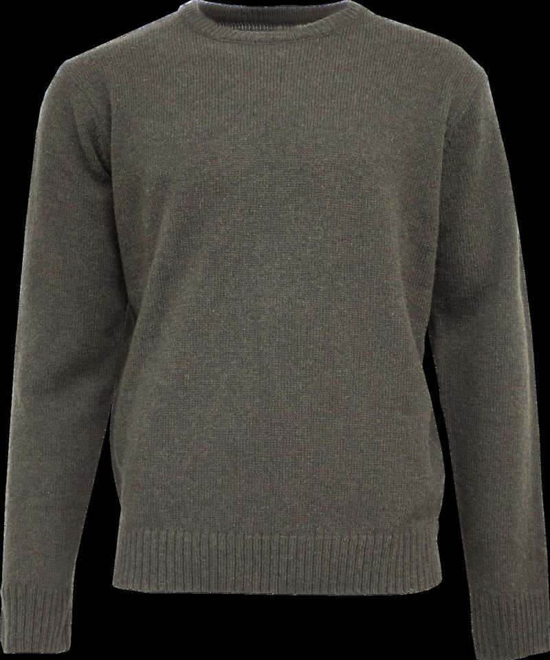Mens Shetland Wool Crew Round Neck Knit Jumper Pullover Sweater Knitted - Olive - M