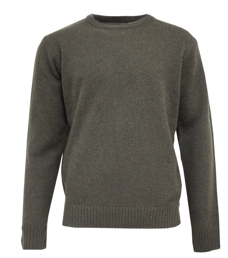 Mens Shetland Wool Crew Round Neck Knit Jumper Pullover Sweater Knitted - Olive - M