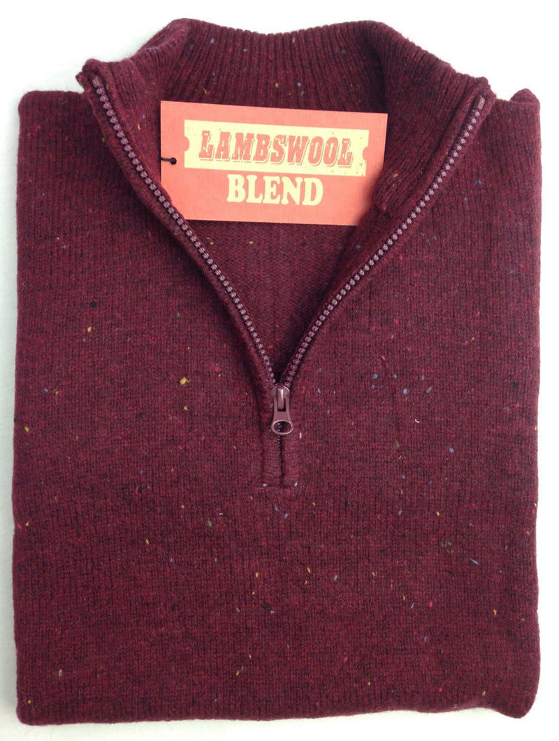 LAMBS WOOL KNIT JUMPER Pullover Mens Sweater Knitted Half Zip Crew Neck S-XXL - Half Zip - Deep Red (31) - M