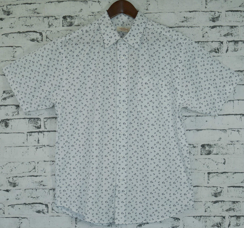 Mens MARINE ANCHOR SHIRT 100% COTTON Surf Party Short Sleeve Vintage S-6XL - White - 3XL