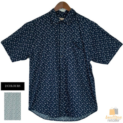 Mens MARINE ANCHOR SHIRT 100% COTTON Surf Party Short Sleeve Vintage S-6XL - White - 3XL