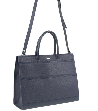 Morrissey Italian Structured Leather Tote Unisex Computer Bag Handbag - Navy