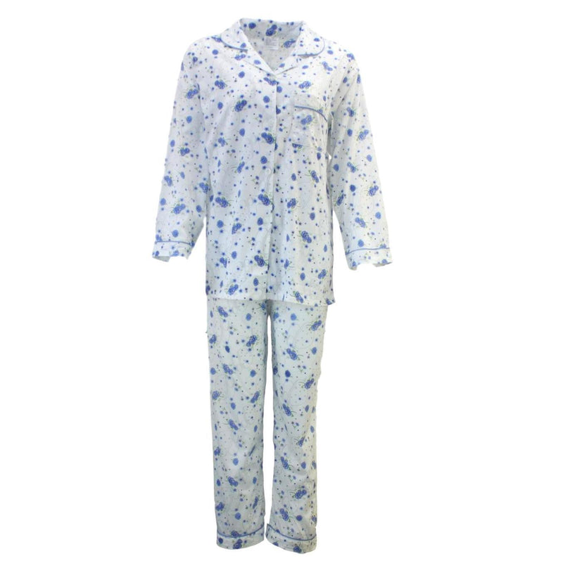 Womens PYJAMAS PJs Set Pajamas Ladies Cotton PJ Womens Long Sleeve Sleepwear - Blue - 22