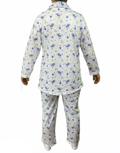 Womens PYJAMAS PJs Set Pajamas Ladies Cotton PJ Womens Long Sleeve Sleepwear - Blue - 22