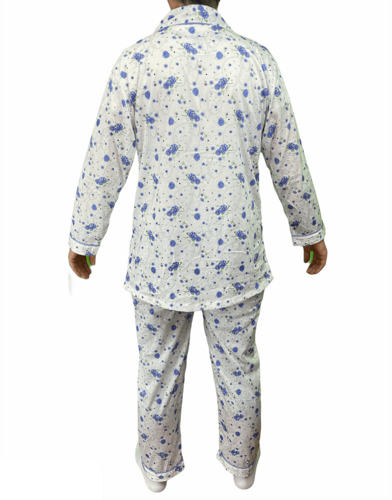 Womens PYJAMAS PJs Set Pajamas Ladies Cotton PJ Womens Long Sleeve Sleepwear - Blue - 22