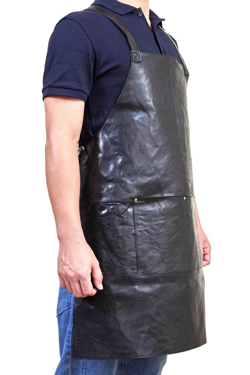 Pierre Cardin Professional Leather Apron Butcher Woodwork Hairdressing Barber Chef - Black