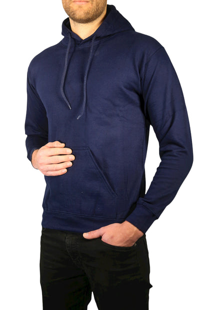 Adult Mens 100% Cotton Fleece Hoodie Jumper Pullover Sweater Warm Sweatshirt - Navy - M