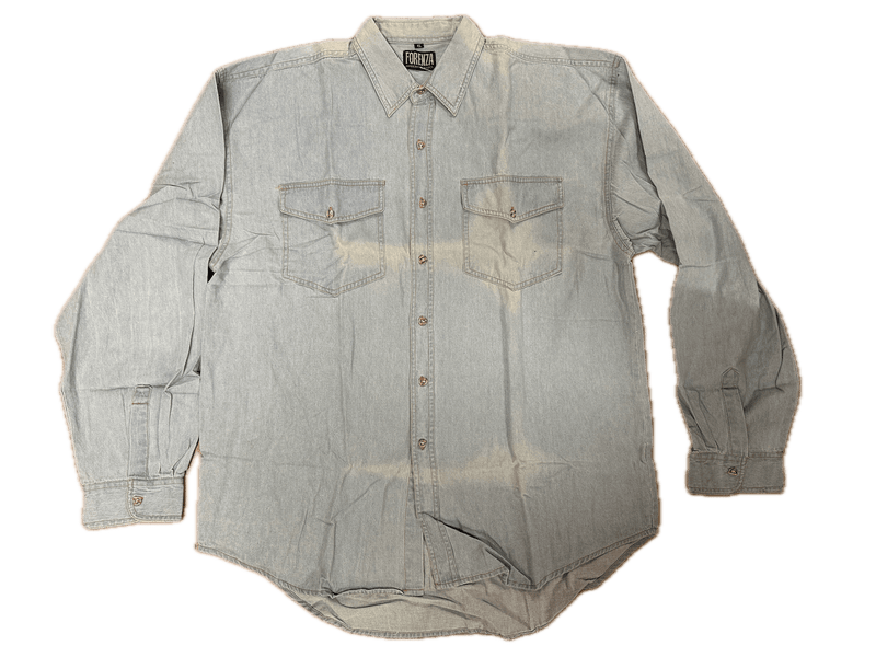 Denim Long Sleeve Jean Shirt Buttoned Front Casual Soft Top 100% COTTON - XL