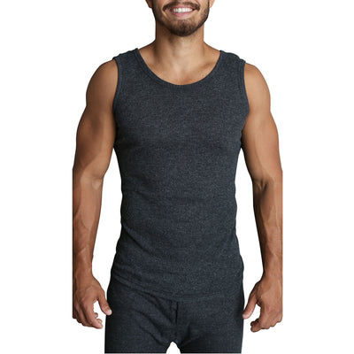 Mens THERMAL Merino Wool Blend Singlet Top Sleeveless Warm Underwear - Black - Black - S