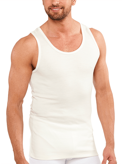 Mens THERMAL Merino Wool Blend Singlet Top Sleeveless Warm Underwear - Natural - X-Large