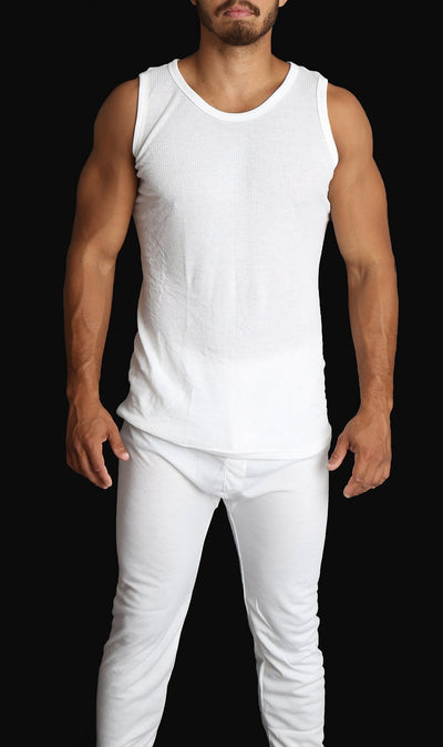 Mens THERMAL Merino Wool Blend Singlet Top Sleeveless Warm Underwear - Natural - X-Large