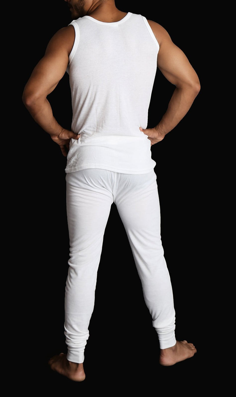 Mens THERMAL Merino Wool Blend Singlet Top Sleeveless Warm Underwear - Natural - X-Large