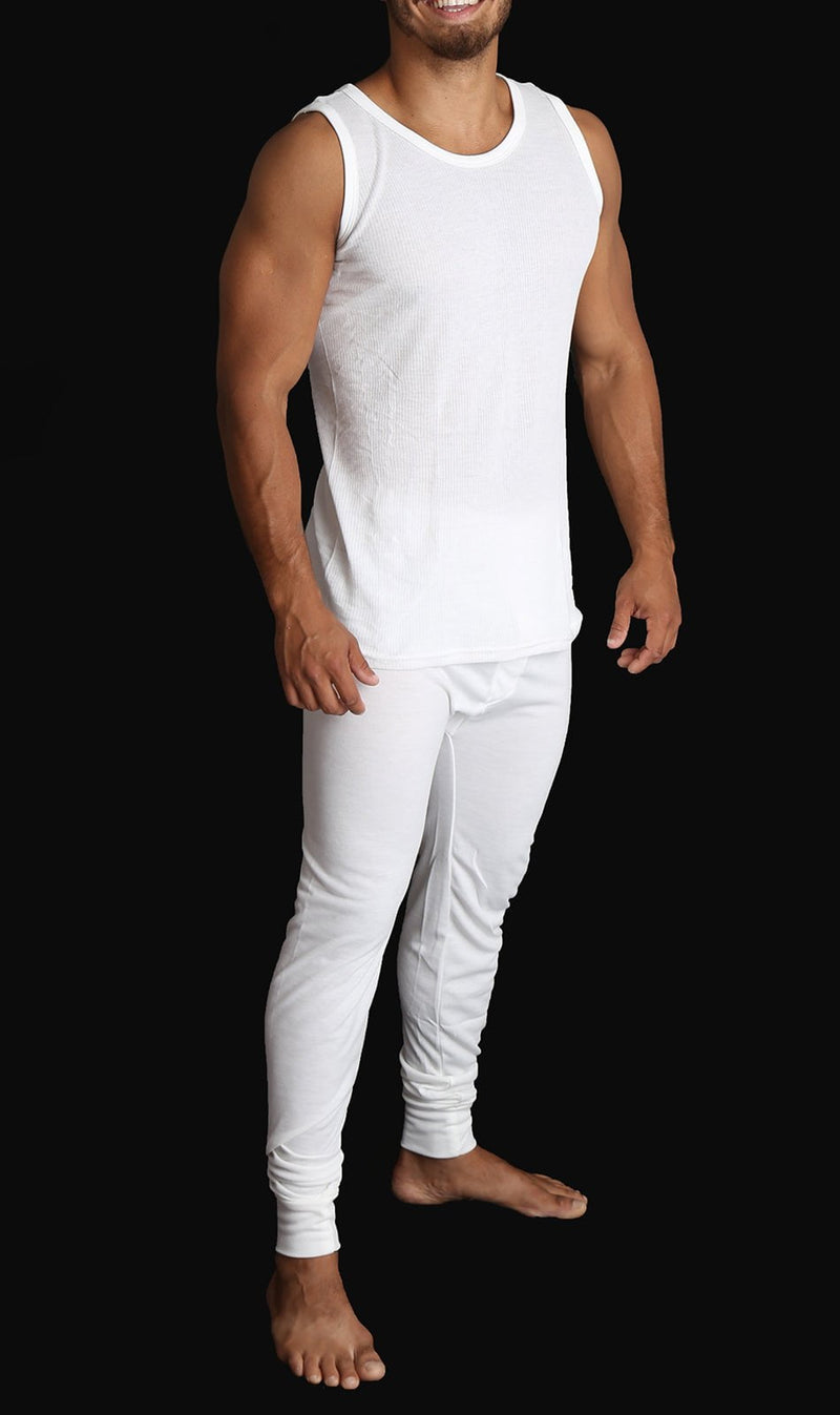 Mens THERMAL Merino Wool Blend Singlet Top Sleeveless Warm Underwear - Natural - X-Large