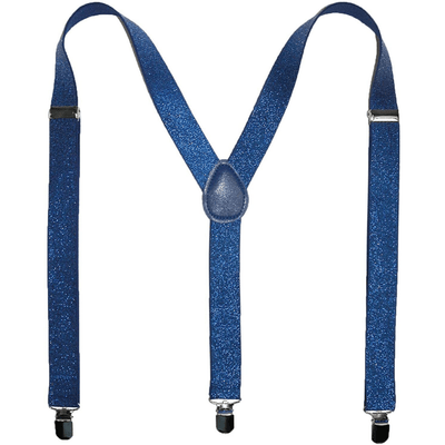 Mens Suspenders Braces Adjustable Strong Clip On Elastic Formal Wedding Slim - Blue (Glitter)