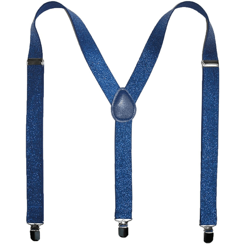 Mens Suspenders Braces Adjustable Strong Clip On Elastic Formal Wedding Slim - Blue (Glitter)