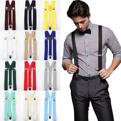 Mens Suspenders Braces Adjustable Strong Clip On Elastic Formal Wedding Slim - Fluro Green