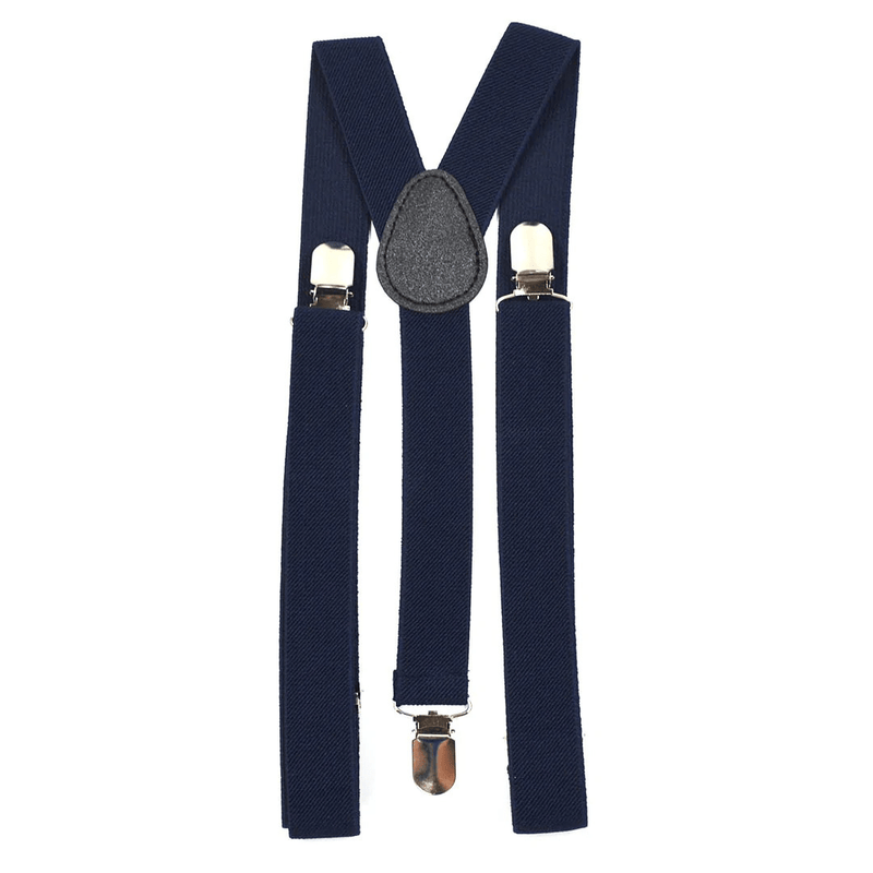 Mens Suspenders Braces Adjustable Strong Clip On Elastic Formal Wedding Slim - Navy Blue