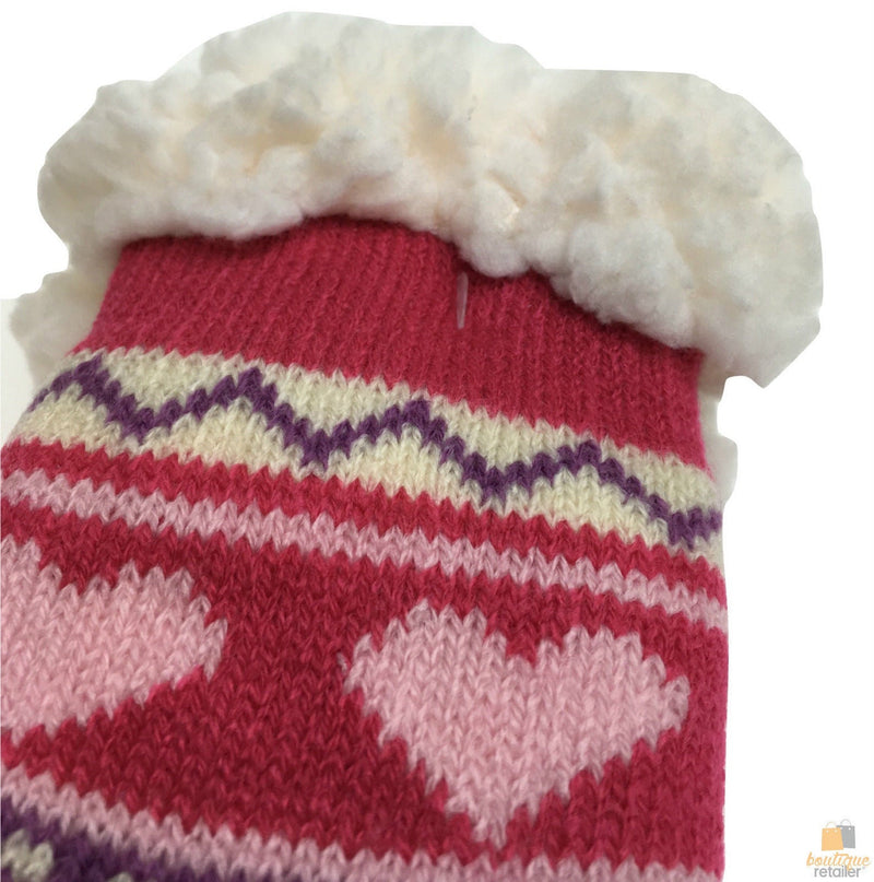 1 Pair KIDS Thick Fur Bed Socks Boys Girls Soft Work Fluffy Slippers Non Slip - 2-8 Years Old
