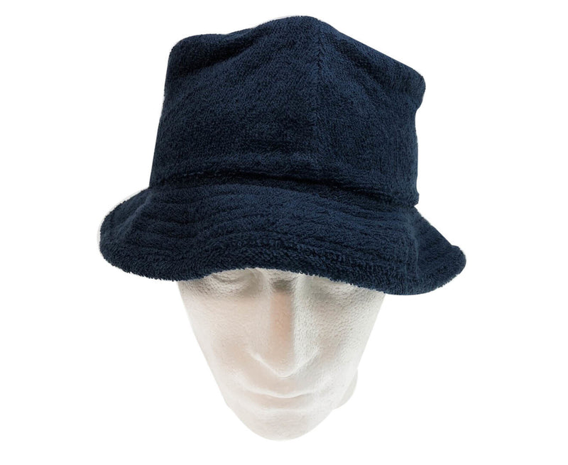 Stingy Brim Terry Towelling Bucket Hat Daggy Fishing Camping Lad Cap 100% COTTON - Navy Blue - S/M